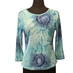 Y2K Grail Vintage Vanity Aqua Blue Tie-Dye Women's Top Stretchy Sequins Large